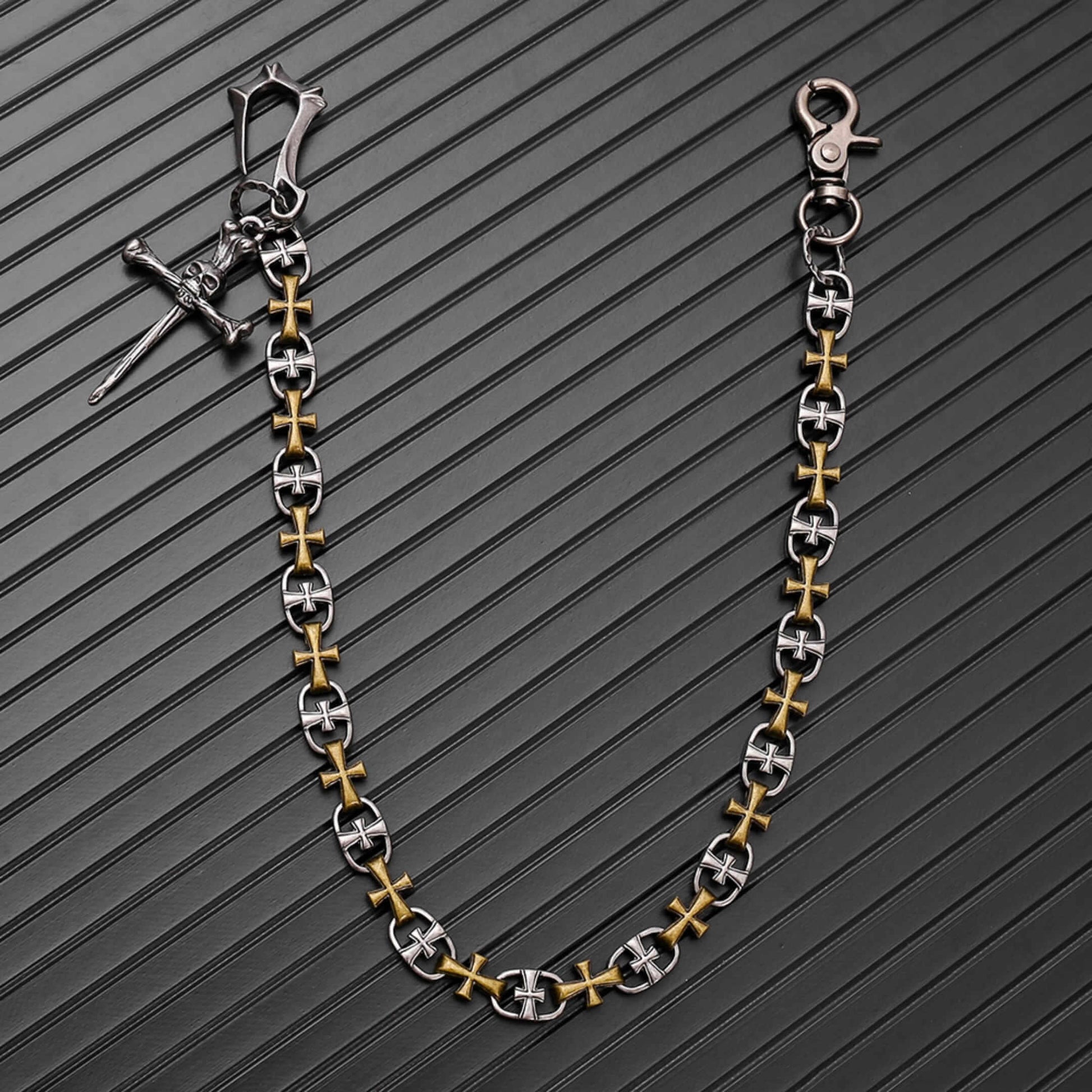 CRUCIX LINK - Antique Steel Pendant 13mm Titanium Steel Skull Heavy Biker Chain for Jeans with Lobster Clasps for Men & Boys - 20 inch — Biker Fashion for Men | THE MEN THING
