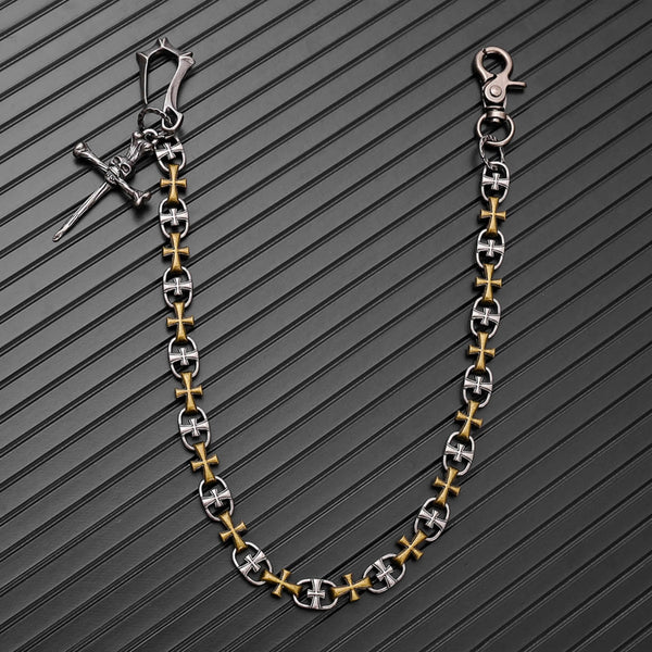 CRUCIX LINK - Antique Steel Pendant 13mm Titanium Steel Skull Heavy Biker Chain for Jeans with Lobster Clasps for Men & Boys - 20 inch
