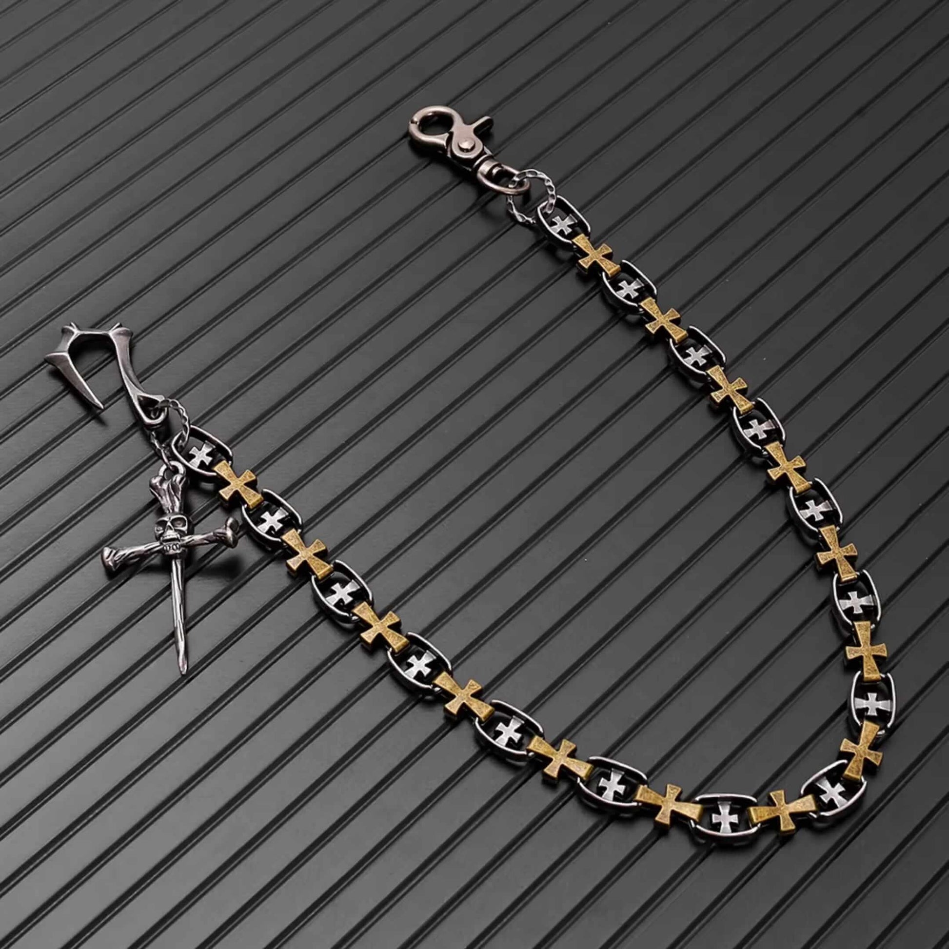 CRUCIX LINK - Antique Steel Pendant 13mm Titanium Steel Skull Heavy Biker Chain for Jeans with Lobster Clasps for Men & Boys - 20 inch — Biker Fashion for Men | THE MEN THING