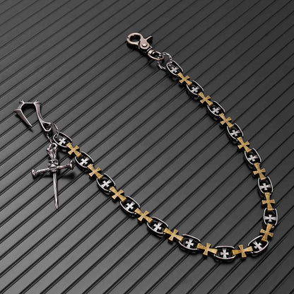 CRUCIX LINK - Antique Steel Pendant 13mm Titanium Steel Skull Heavy Biker Chain for Jeans with Lobster Clasps for Men & Boys - 20 inch — Biker Fashion for Men | THE MEN THING