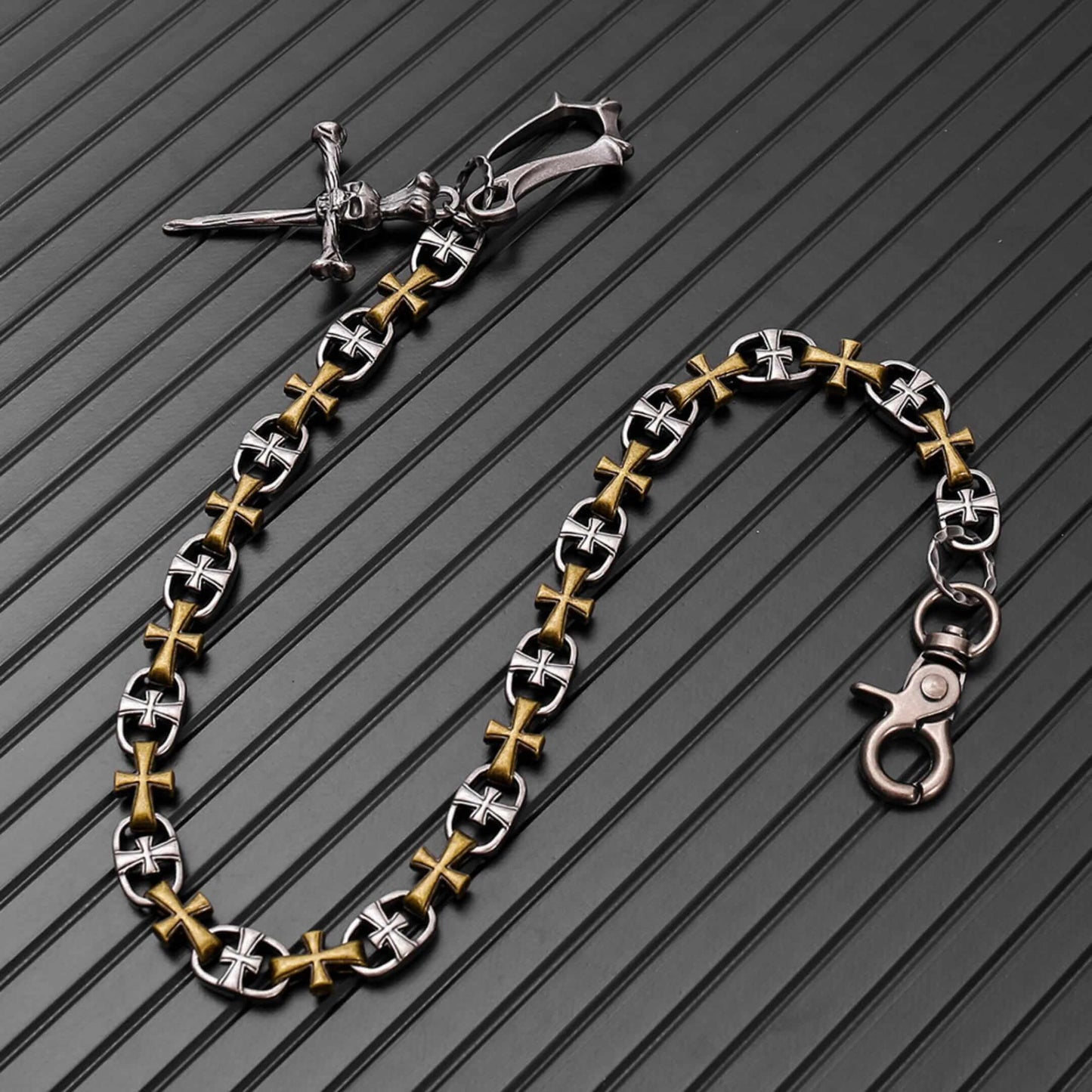 CRUCIX LINK - Antique Steel Pendant 13mm Titanium Steel Skull Heavy Biker Chain for Jeans with Lobster Clasps for Men & Boys - 20 inch — Biker Fashion for Men | THE MEN THING
