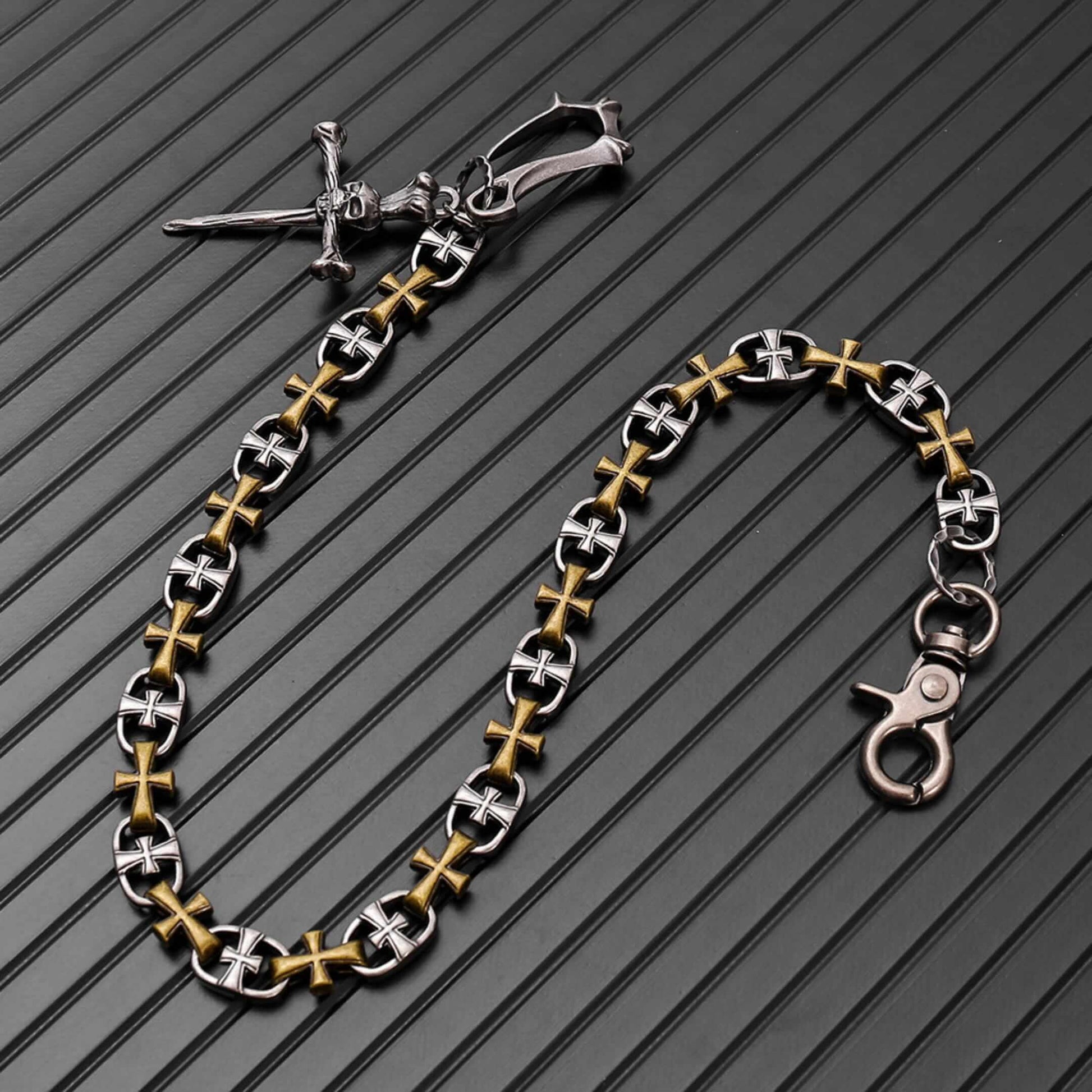 CRUCIX LINK - Antique Steel Pendant 13mm Titanium Steel Skull Heavy Biker Chain for Jeans with Lobster Clasps for Men & Boys - 20 inch — Biker Fashion for Men | THE MEN THING