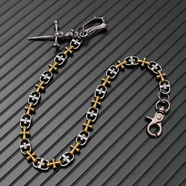 CRUCIX LINK - Antique Steel Pendant 13mm Titanium Steel Skull Heavy Biker Chain for Jeans with Lobster Clasps for Men & Boys - 20 inch