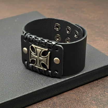 CRUSADER CROSS - 45mm Genuine Leather Adjustable Bracelet for Men & Boys (9 inch) - THE MEN THING