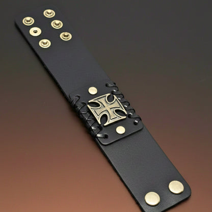 CRUSADER CROSS - 45mm Genuine Leather Adjustable Bracelet for Men & Boys (9 inch) - THE MEN THING
