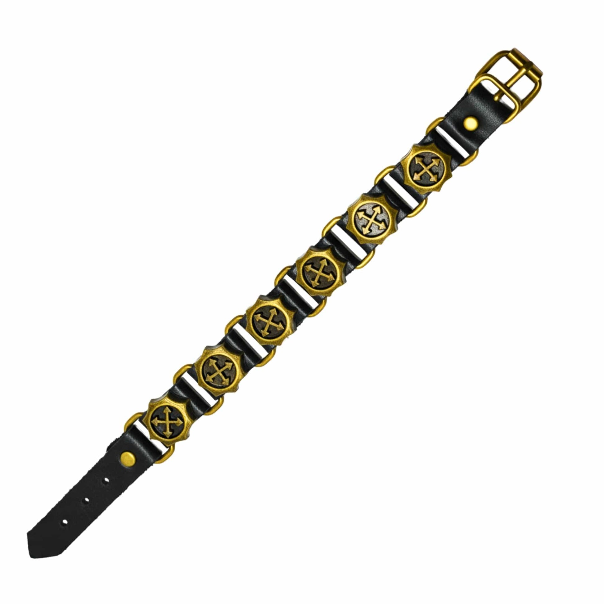 CRUSADER GEAR - 20mm Black Genuine Leather Adjustable Bracelet for Men & Boys (8.8 inch) - THE MEN THING