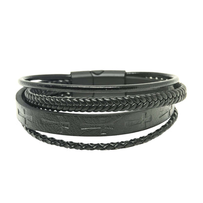 CRUSADER LEGION BLACK - 23mm Genuine Leather Bracelet with Stainless Steel Magnetic Black Buckle for Men & Boys (8.5 inch) - THE MEN THING