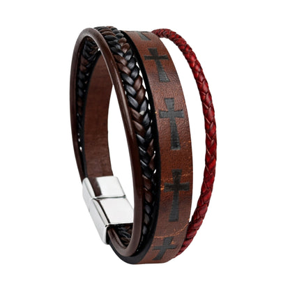 CRUSADER LEGION DARK BROWN - 23mm Genuine Leather Bracelet with Stainless Steel Magnetic Silver Buckle for Men & Boys (8.5 inch) - THE MEN THING