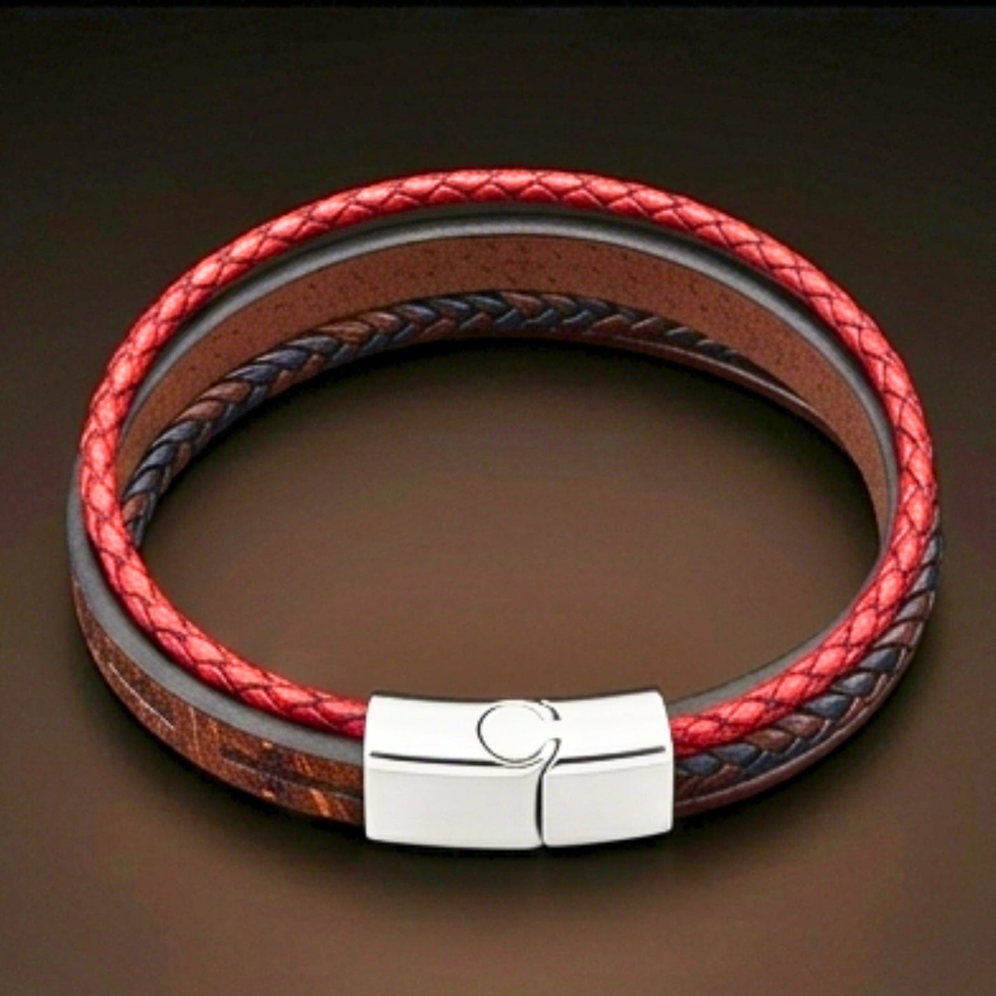 CRUSADER LEGION DARK BROWN - 23mm Genuine Leather Bracelet with Stainless Steel Magnetic Silver Buckle for Men & Boys (8.5 inch) - THE MEN THING