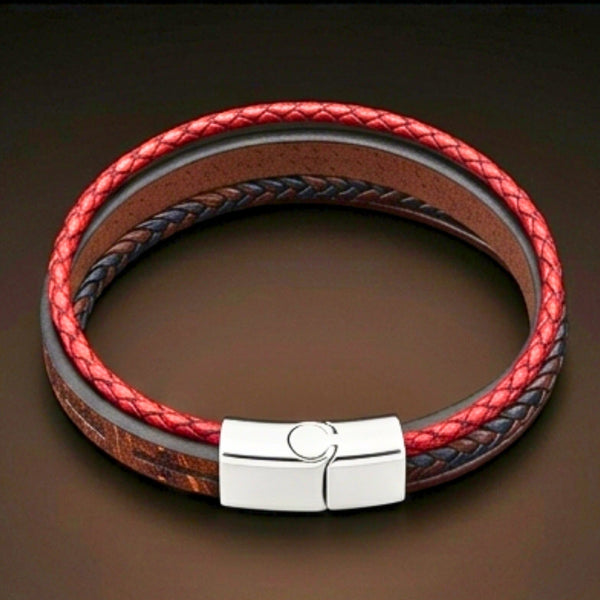CRUSADER LEGION DARK BROWN - 23mm Genuine Leather Bracelet with Stainless Steel Magnetic Silver Buckle for Men & Boys (8.5 inch)