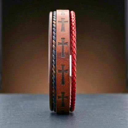 CRUSADER LEGION DARK BROWN - 23mm Genuine Leather Bracelet with Stainless Steel Magnetic Silver Buckle for Men & Boys (8.5 inch) - THE MEN THING
