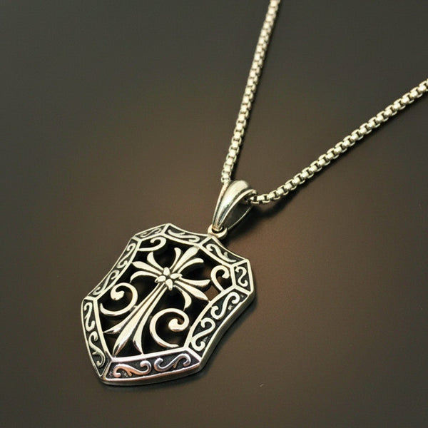 CRUSADER SHIELD - 40mm Titanium Steel Pendant with 24inch Round Box 5mm Chain for Men & Boys