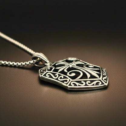 CRUSADER SHIELD - 40mm Titanium Steel Pendant with 24inch Round Box 5mm Chain for Men & Boys - THE MEN THING
