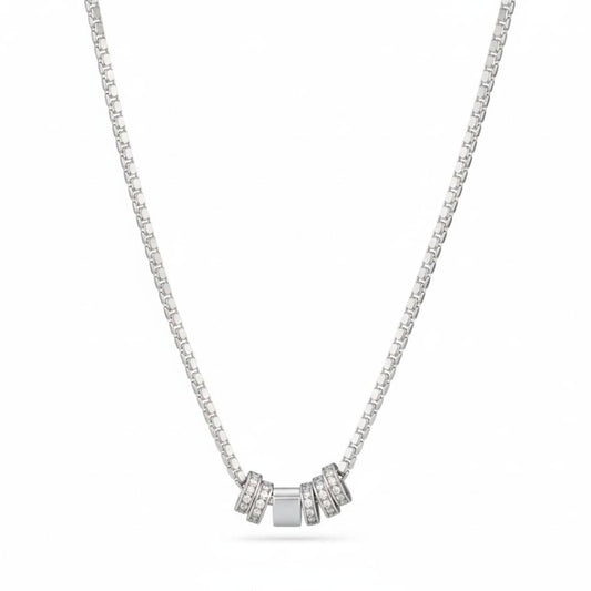 CRYSTAL RING BAR - Pure Titanium Steel Pendant with 16 to18 inch Adjustable Round Box 4mm Chain for Men & Boys - THE MEN THING
