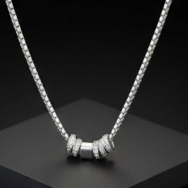 CRYSTAL RING BAR - Pure Titanium Steel Pendant with 16 to18 inch Adjustable Round Box 4mm Chain for Men & Boys