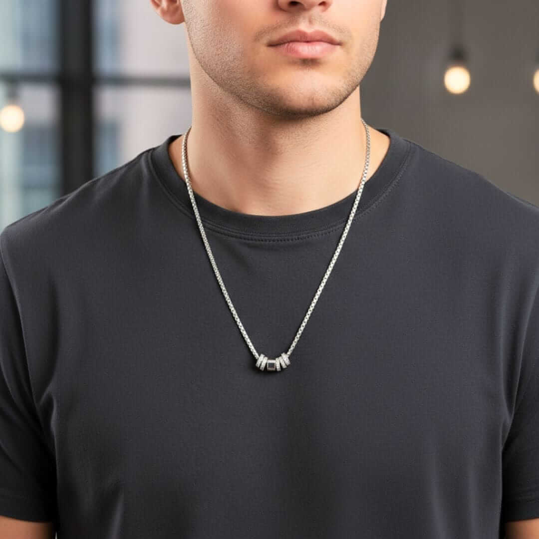 CRYSTAL RING BAR - Pure Titanium Steel Pendant with 16 to18 inch Adjustable Round Box 4mm Chain for Men & Boys — SS Pendant/ Necklace for Men | THE MEN THING