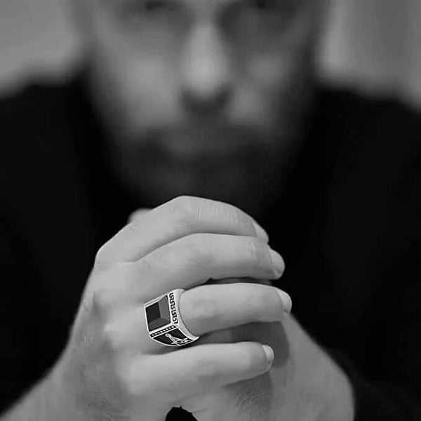 CUBIC ZIRCONIA - Ring for Men (Steel Colour) , Luxury Thick Solid Titanium Steel Ring Steel with Oval/Square Gemstone  (Size: 17,20,26)