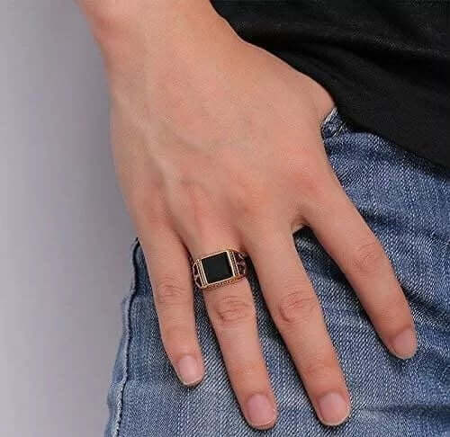 CUBIC ZIRCONIA - Ring for Men (Steel Colour) , Luxury Thick Solid Titanium Steel Ring Steel with Oval/Square Gemstone  (Size: 17,20,26) - THE MEN THING