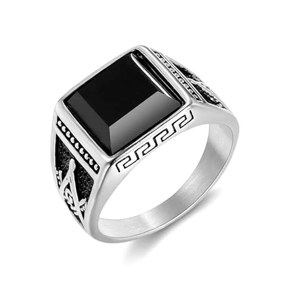 CUBIC ZIRCONIA - Ring for Men (Steel Colour) , Luxury Thick Solid Titanium Steel Ring Steel with Oval/Square Gemstone  (Size: 17,20,26) - THE MEN THING