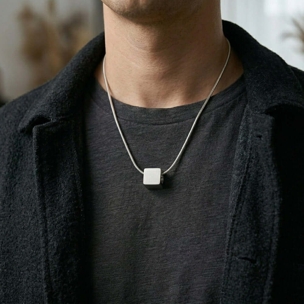 CUBIX CORE - 10mm Titanium Steel Pendant with 20 to 22inch Adjustable Snake 2mm Chain for Men & Boys — SS Pendant/ Necklace for Men | THE MEN THING