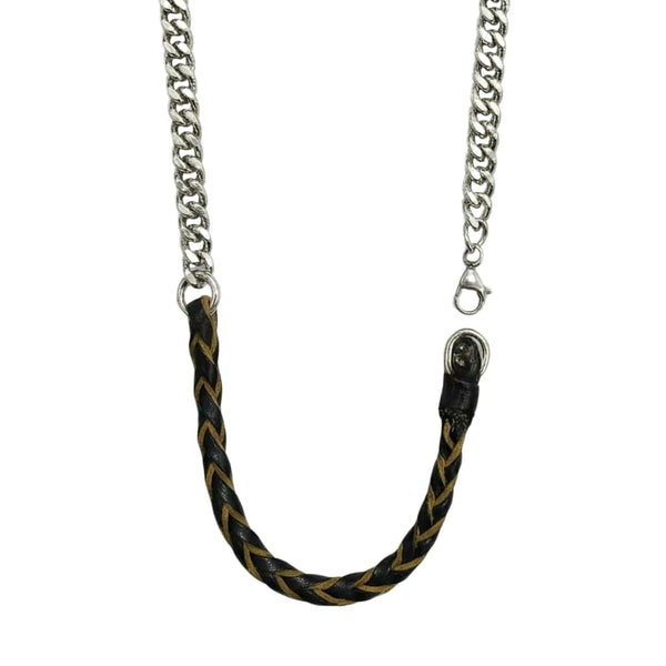 CURBLINK BRAID - Pure Titanium Steel Chain with Black and Light Brown Beaded Rope Necklace for Men and Boys - 17inch