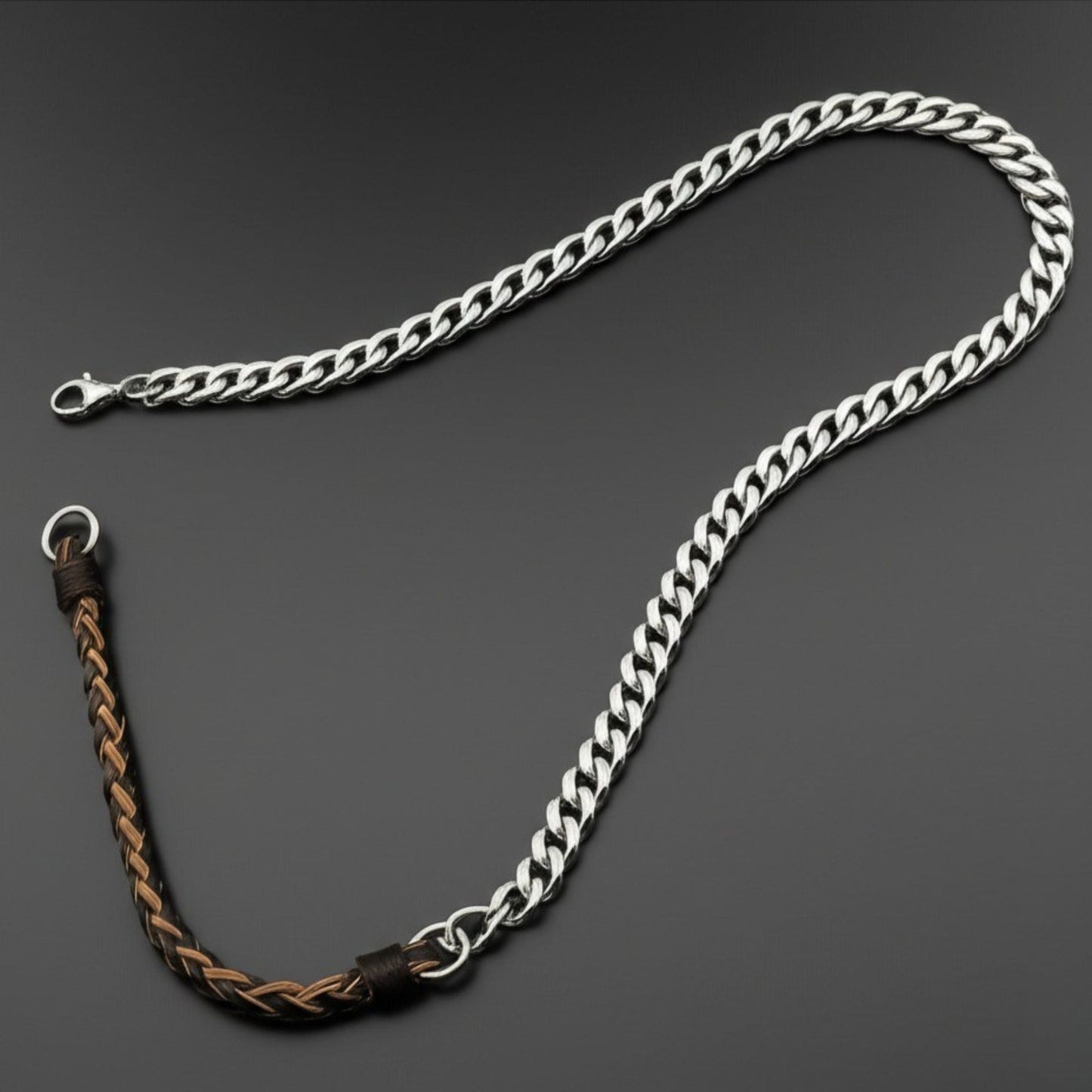 CURBLINK BRAID - Pure Titanium Steel Chain with Brown and Black Beaded Rope Necklace for Men and Boys - 17inch - THE MEN THING
