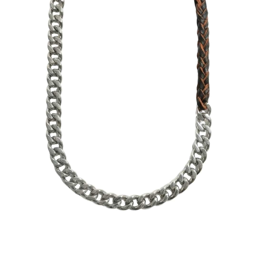 CURBLINK BRAID - Pure Titanium Steel Chain with Brown and Black Beaded Rope Necklace for Men and Boys - 17inch - THE MEN THING