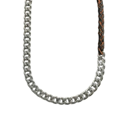 CURBLINK BRAID - Pure Titanium Steel Chain with Brown and Black Beaded Rope Necklace for Men and Boys - 17inch - THE MEN THING