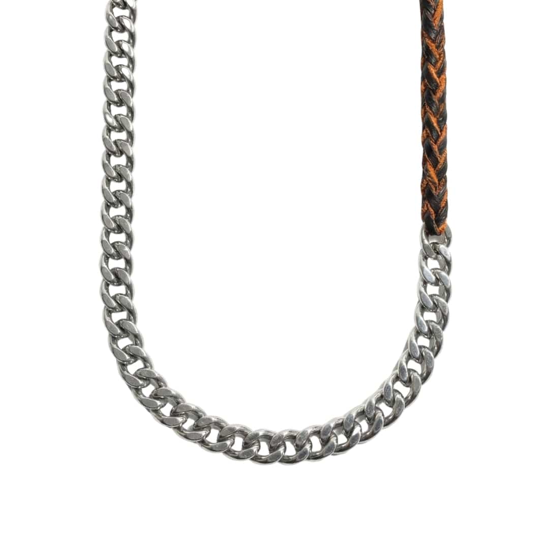 CURBLINK BRAID - Pure Titanium Steel Chain with Drak Brown Beaded Rope Necklace for Men and Boys - 17inch - THE MEN THING