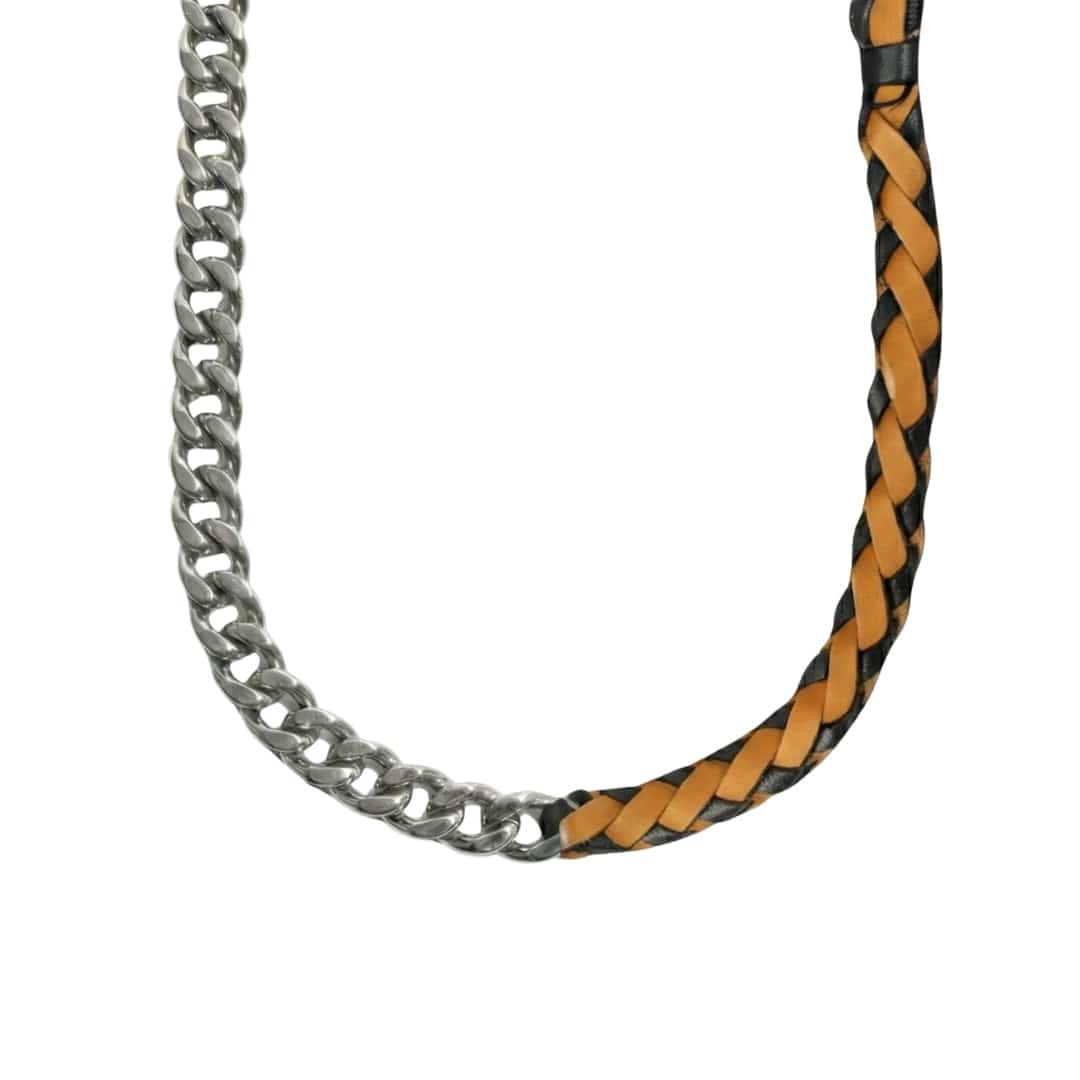 CURBLINK BRAID - Pure Titanium Steel Chain with Mustard Yellow and Black Beaded Rope Necklace for Men and Boys - 17inch - THE MEN THING