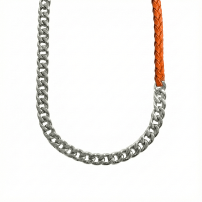CURBLINK BRAID - Pure Titanium Steel Chain with Orange-Brown Beaded Rope Necklace for Men and Boys - 17inch - THE MEN THING