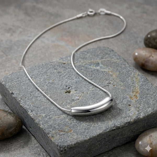 CURVE BAR - 6mm Titanium Steel Pendant with 20 to 22inch Adjustable Snake 2mm Chain for Men & Boys