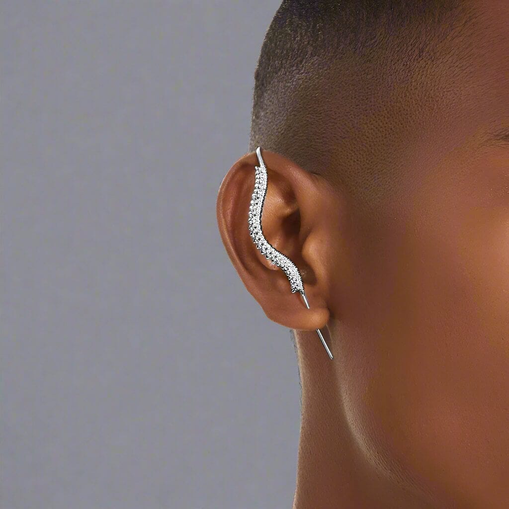 CURVED SPINE - Pure Titanium Steel Ear Crawler Hook Pin Cuff Earrings for Men & Boys (2 Pcs) - THE MEN THING