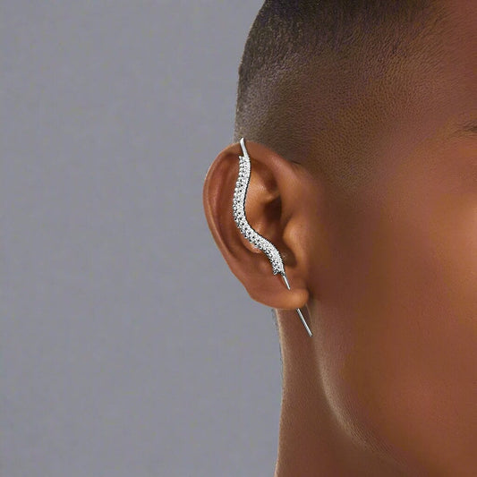 CURVED SPINE - Pure Titanium Steel Ear Crawler Hook Pin Cuff Earrings for Men & Boys (2 Pcs) - THE MEN THING