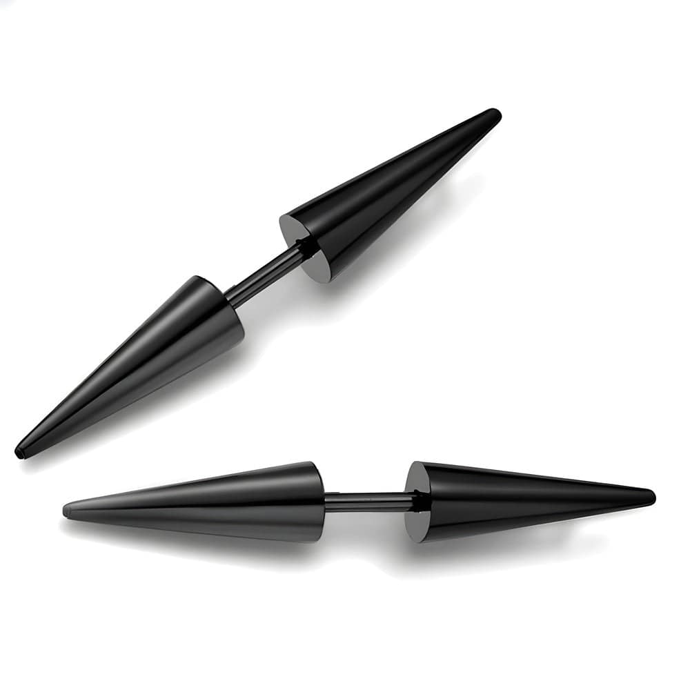 CYBER CONE BLACK - Titanium Steel Arrow Stud Earrings for Men & Boys 3mm and 5mm (2pcs) — Earring for Men | THE MEN THING