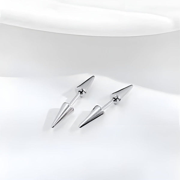 CYBER CONE SILVER - Titanium Steel Arrow Stud Earrings for Men & Boys 3mm and 5mm (2pcs)