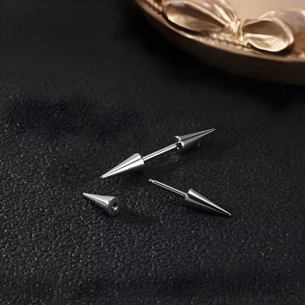 CYBER CONE SILVER - Titanium Steel Arrow Stud Earrings for Men & Boys 3mm and 5mm (2pcs)