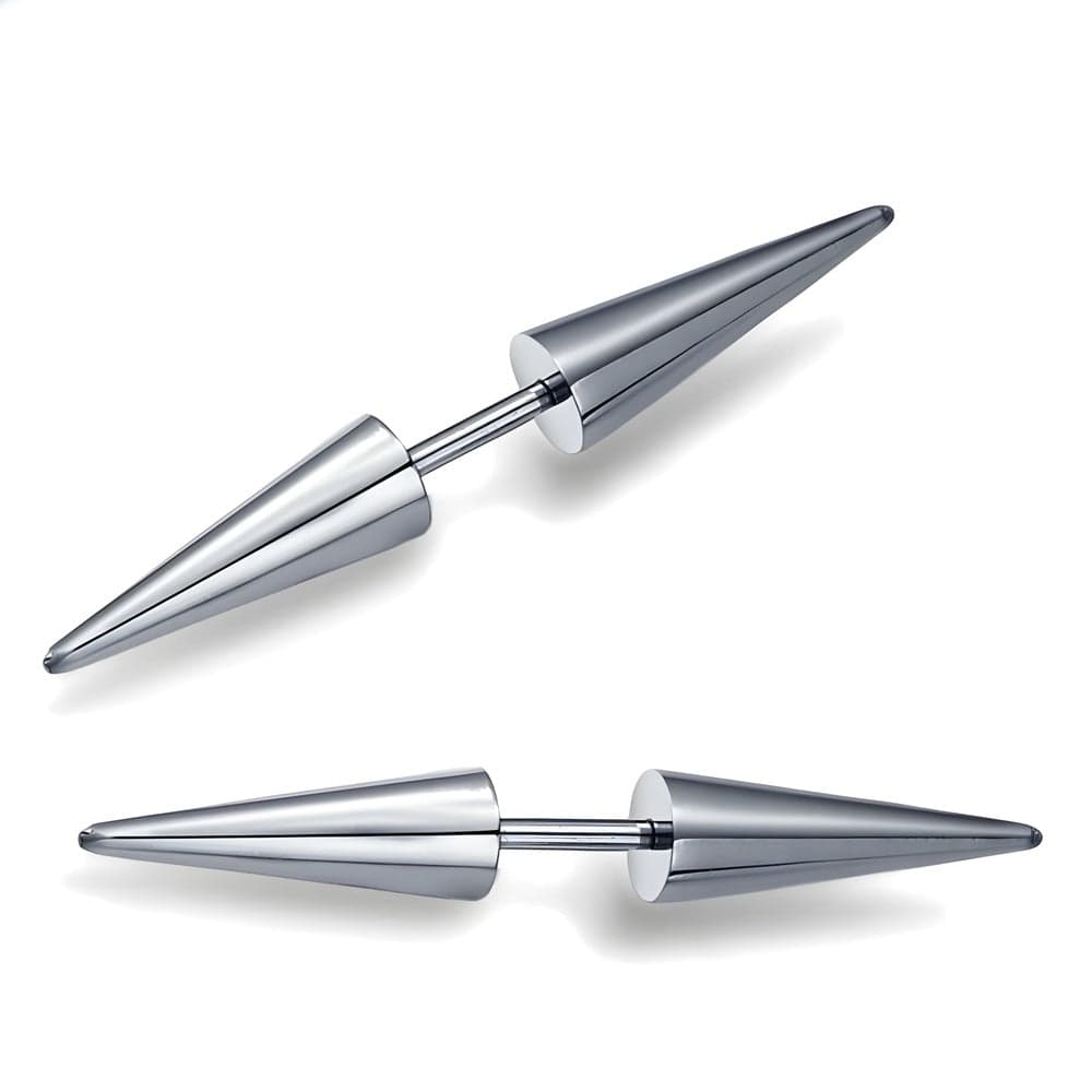 CYBER CONE SILVER - Titanium Steel Arrow Stud Earrings for Men & Boys 3mm and 5mm (2pcs) - THE MEN THING