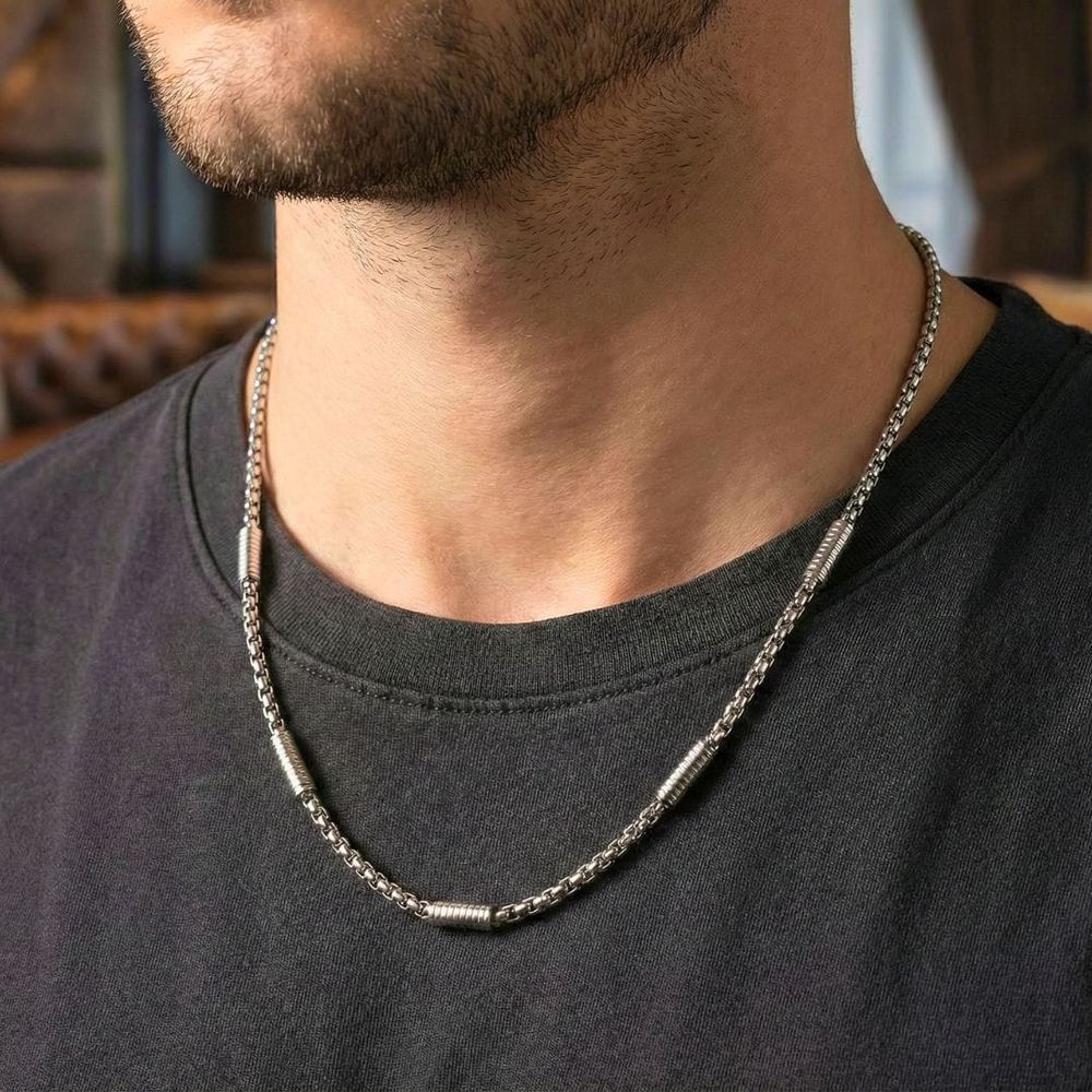 CYLINDER BEAD CURB - 5mm  Pure Titanium Steel 24inch Chain for Men & Boys - THE MEN THING