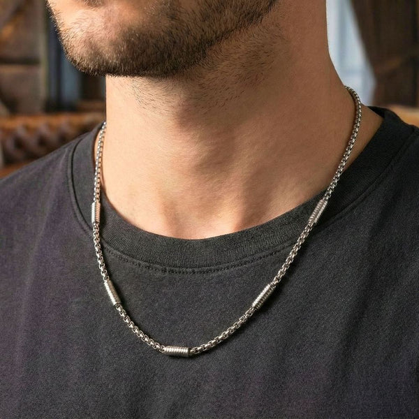 CYLINDER BEAD CURB - 5mm  Pure Titanium Steel 24inch Chain for Men & Boys