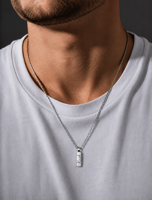ENGRAVED - MONO BAR - 5mm Titanium Steel Pendant with 2mm Chain for Men & Boys - 22inch