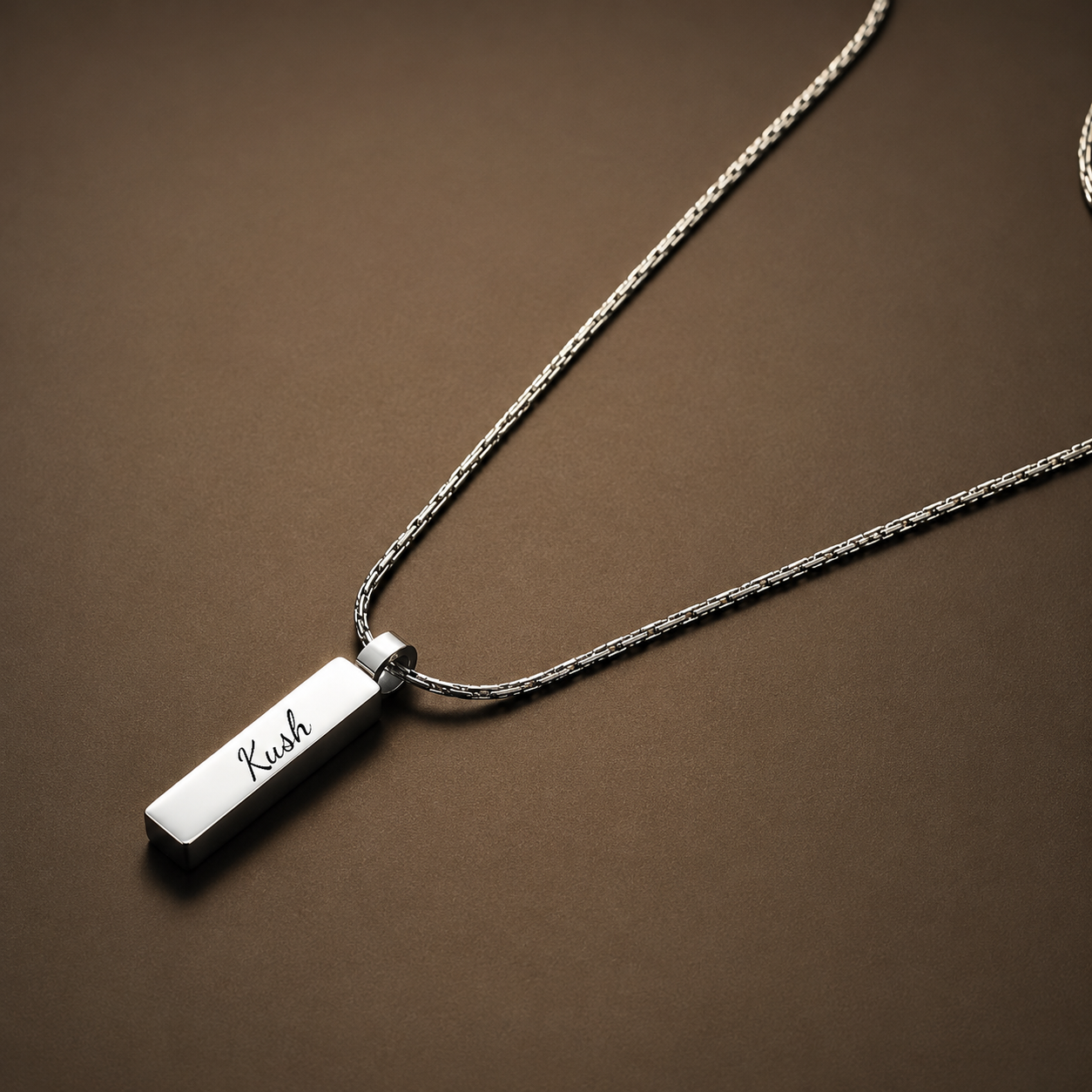 ENGRAVED - MONO BAR - 5mm Titanium Steel Pendant with 2mm Chain for Men & Boys - 22inch