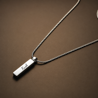 ENGRAVED - MONO BAR - 5mm Titanium Steel Pendant with 2mm Chain for Men & Boys - 22inch