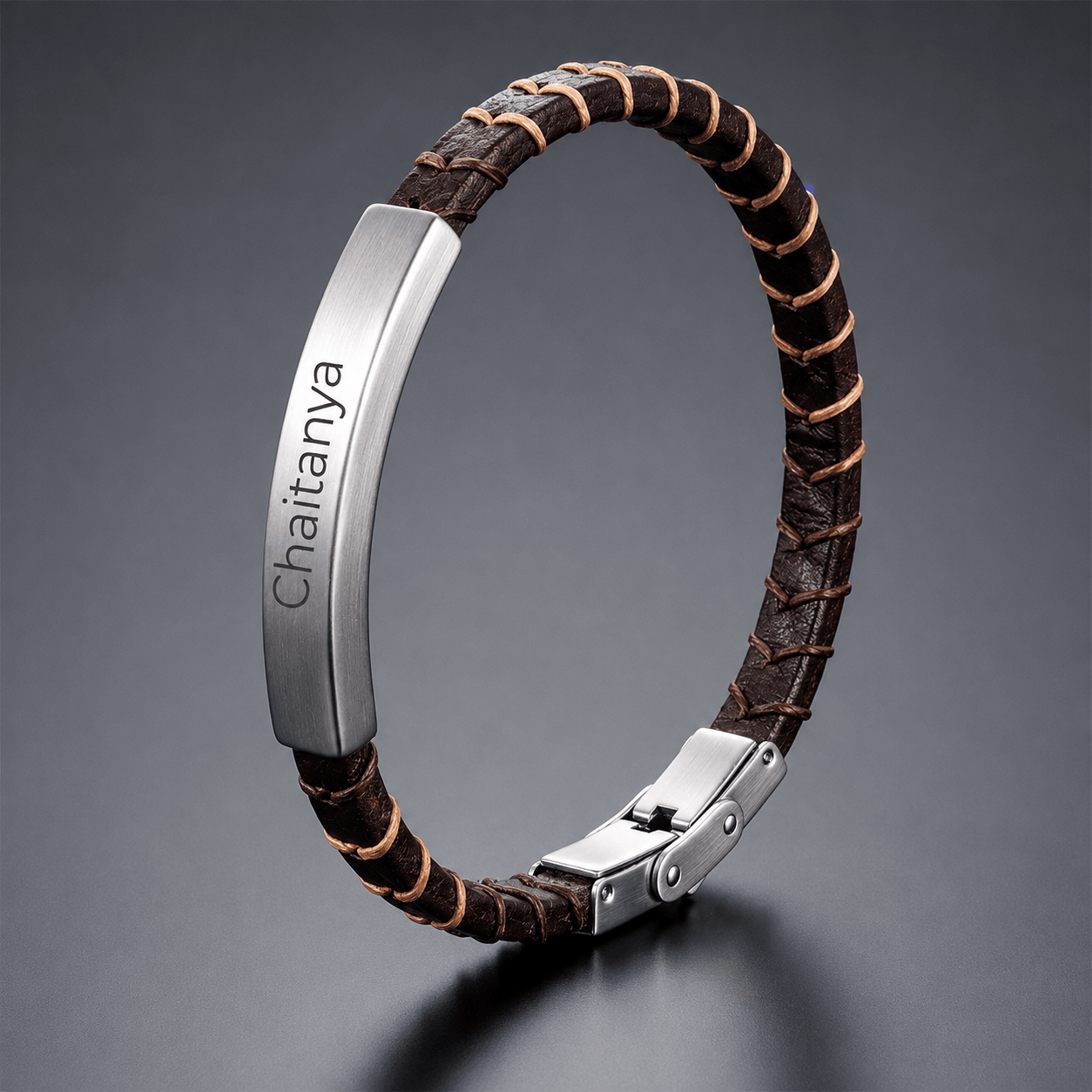 ENGRAVED - FORGE WRAP BROWN - 5mm Genuine Leather Bracelet with Double Fold-Over Clasp for Men & Boy (8 inch)