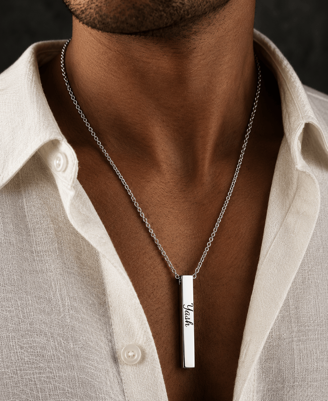 ENGRAVED - STEEL AXIS - 35mm Titanium Steel Pendant with Oval Cable 1mm Chain for Men & Boys (19inch)
