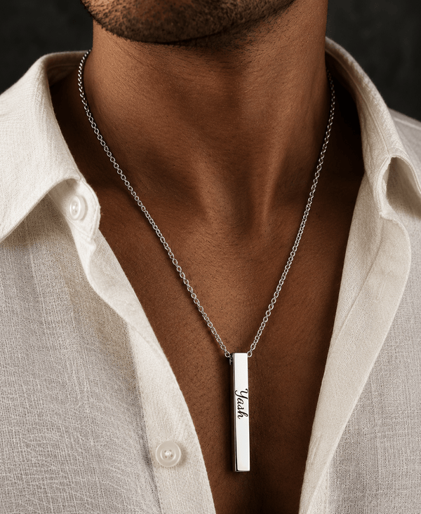 ENGRAVED - STEEL AXIS - 35mm Titanium Steel Pendant with Oval Cable 1mm Chain for Men & Boys (19inch)