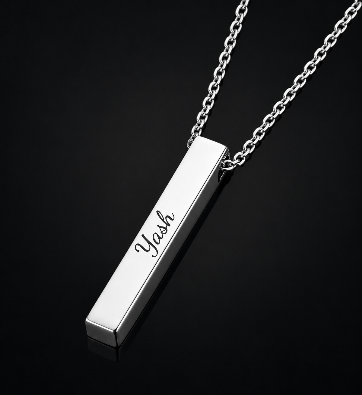 ENGRAVED - STEEL AXIS - 35mm Titanium Steel Pendant with Oval Cable 1mm Chain for Men & Boys (19inch)