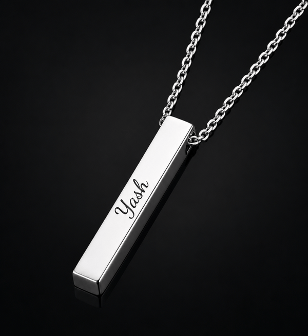 ENGRAVED - STEEL AXIS - 35mm Titanium Steel Pendant with Oval Cable 1mm Chain for Men & Boys (19inch)