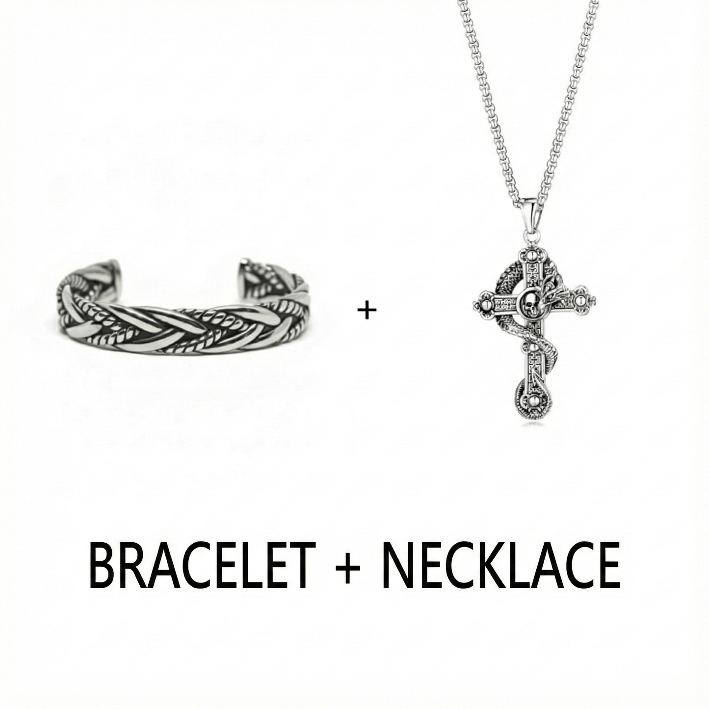 Combo Cobra Cross Pendant × Twisted Texture Bangle Bracelet| Bold Style Set for Men - THE MEN THING