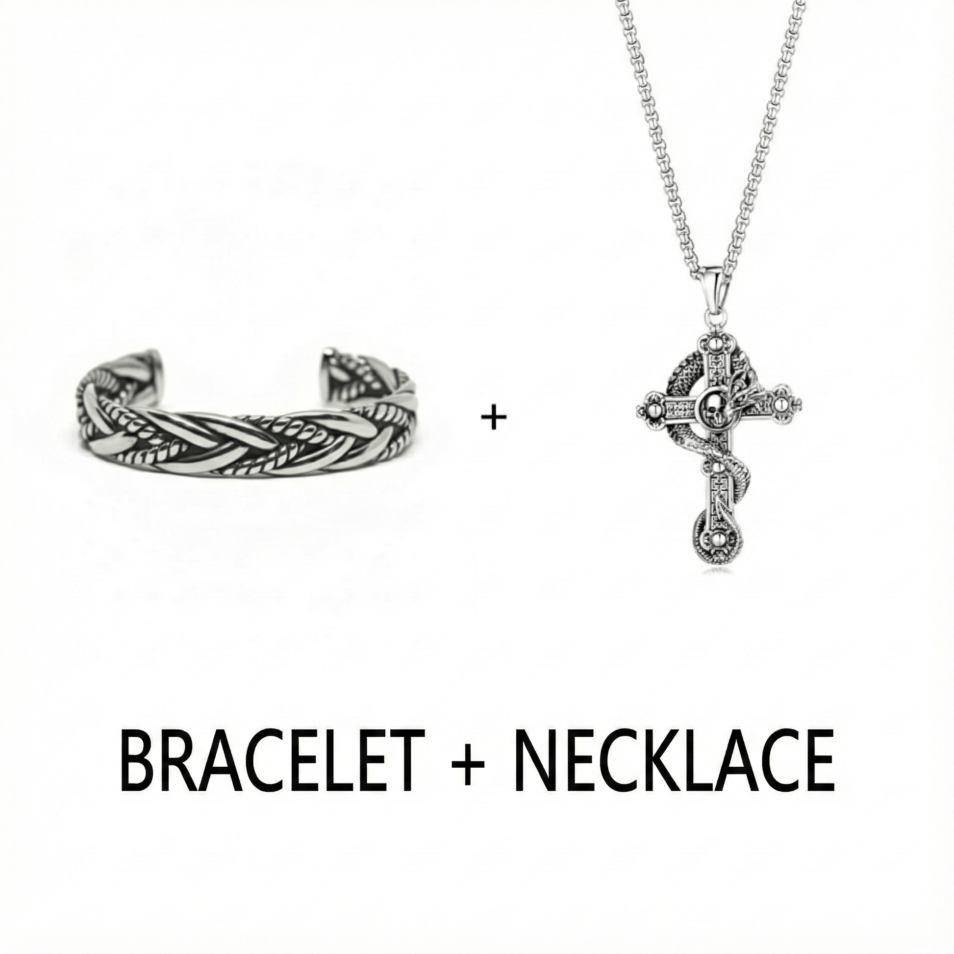 Combo Cobra Cross Pendant × Twisted Texture Bangle Bracelet| Bold Style Set for Men - THE MEN THING